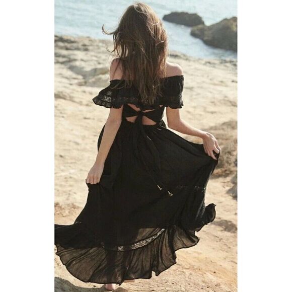 NWT FREE PEOPLE ENDLESS SUMMER Sz XS MOONLIGHT OCEAN MAXI DRESS IN BLACK - Picture 2 of 4